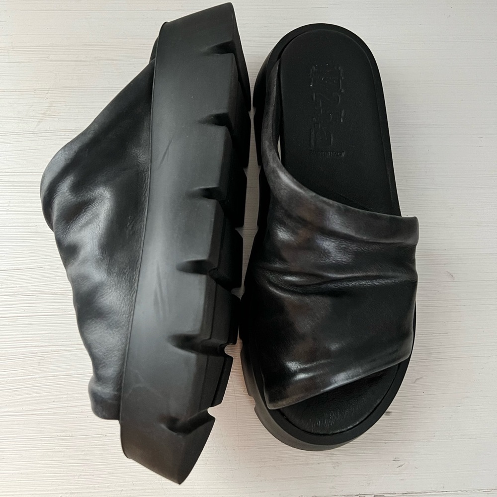 Black Leather Platform Sandals